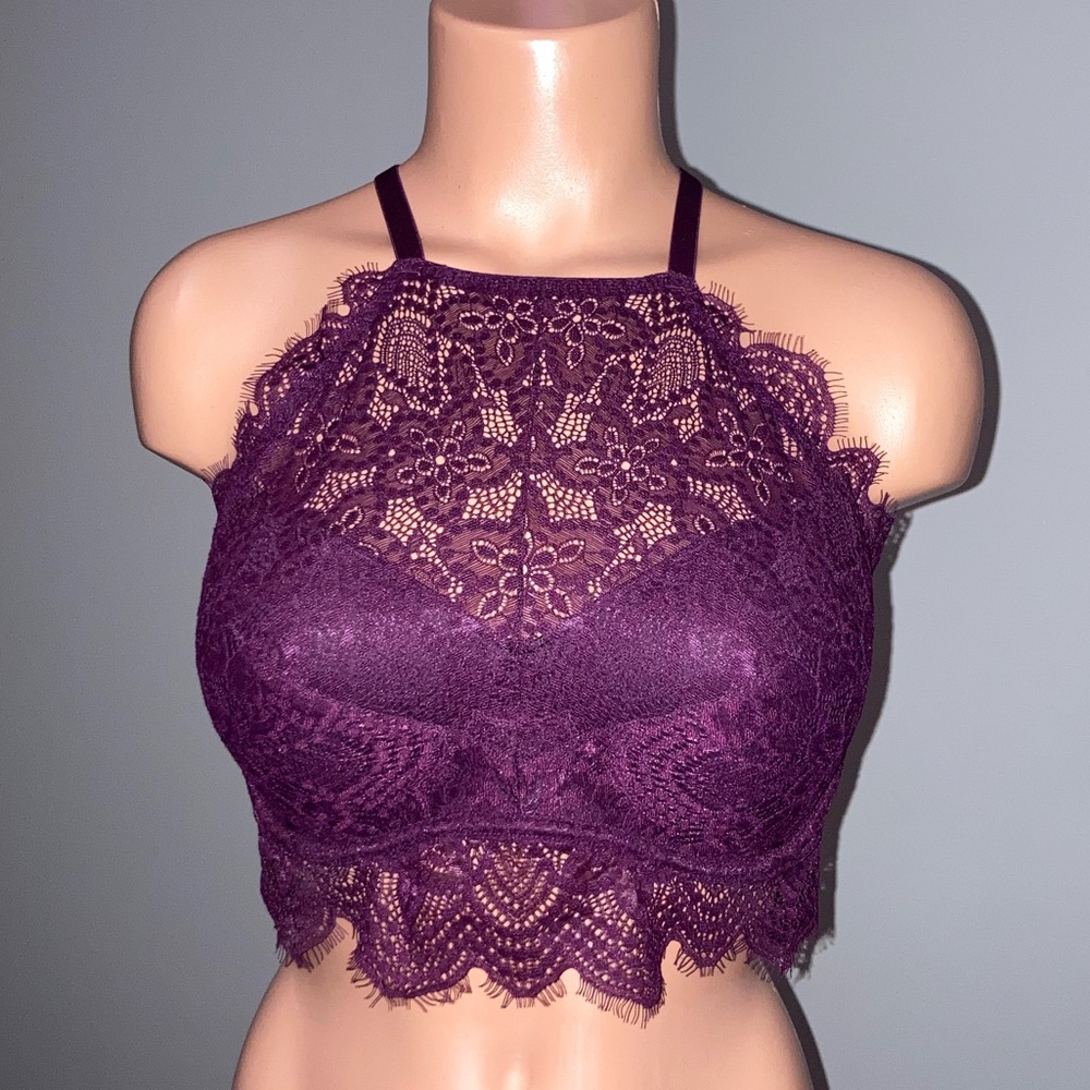 PINK by Victoria’s Secret lace halter push-up bralette NWoT M/D/DD burgundy
